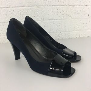 Stuart Weitzman navy blue peep toe pumps